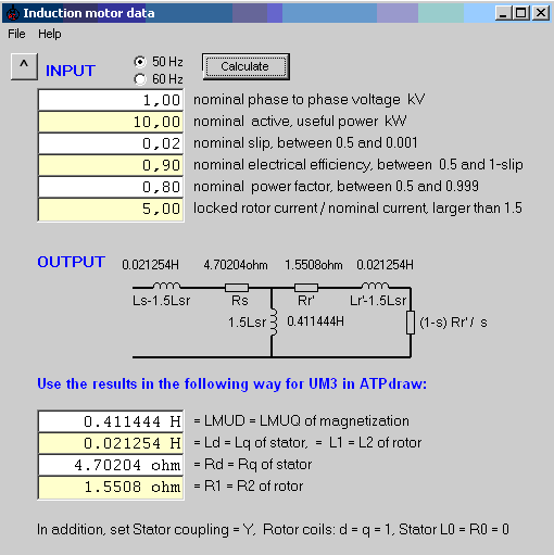 Useful calculator for induction motors